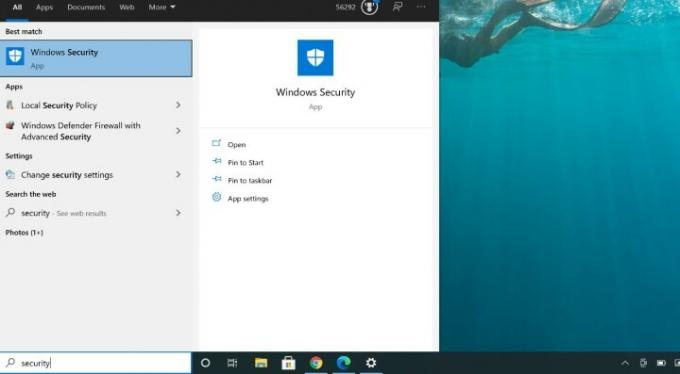 Skärmdump som visar Windows säkerhetssökning.