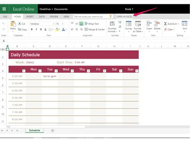 Preencha a programação ou clique em Abrir no Excel.