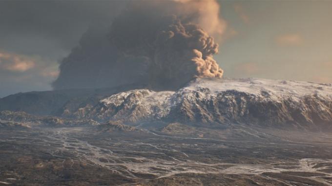 Un vulcano islandese che emette fumo.