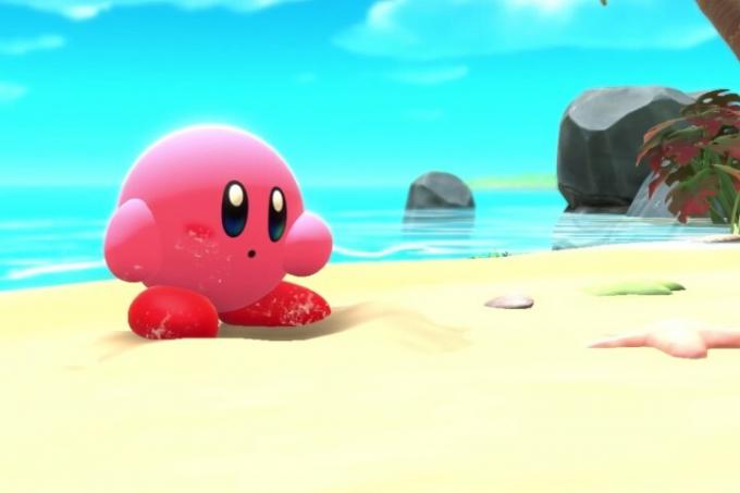 Kirby ve Unutulmuş Topraklar'daki sahilde Kirby.