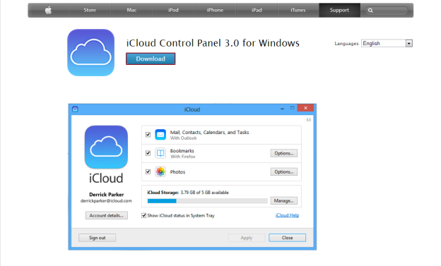 iCloud მართვის პანელი