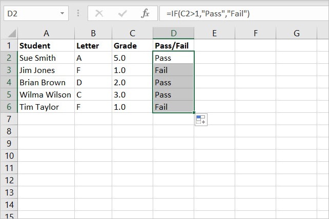 Excel の IF 関数の数式をドラッグしてコピーします。