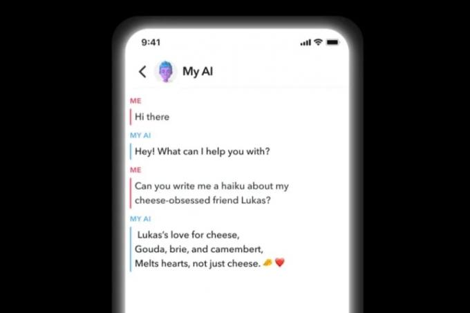 Chatbot My AI com tecnologia ChatGPT em execução no aplicativo Snapchat.