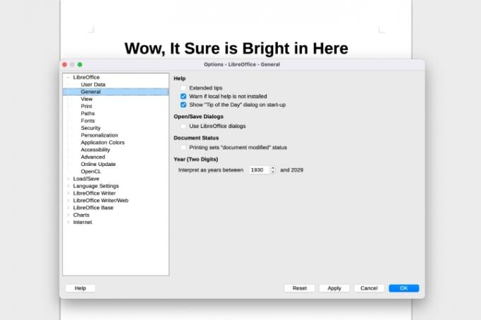 Otwórz menu opcji w LibreOffice.