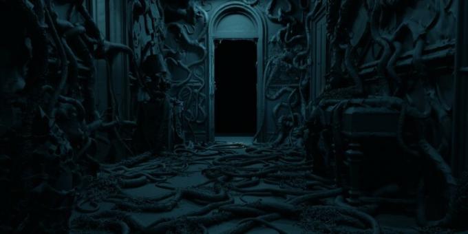 Una toma de VFX del interior de una casa espeluznante de la temporada 4 de Stranger Things.