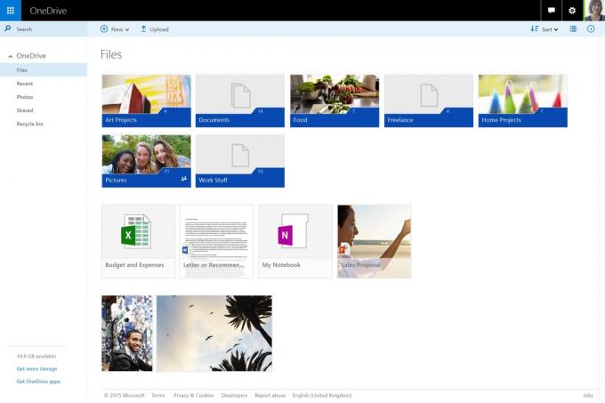 Glavni vmesnik Microsoft OneDrive