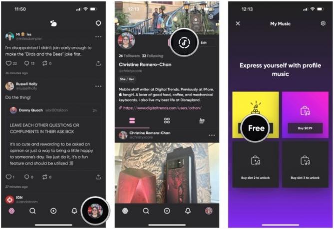 Dodaj muzykę do profilu Hive Social, wybierając opcję Moja muzyka, podłącz Apple Music, a następnie wybierz opcję Wolne miejsce