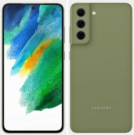 Samsung Galaxy S21 Fan Edition окрашен в зеленый цвет.