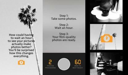 O aplicativo de fotos de 1 hora traz sensações de capturas de tela de dispositivos móveis de fotografia de filme
