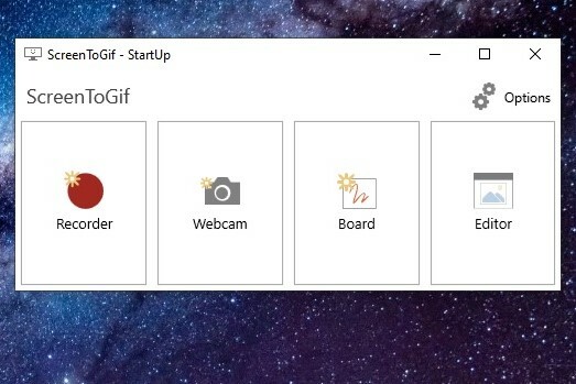 screentogif zrzut ekranu głównego menu aplikacji