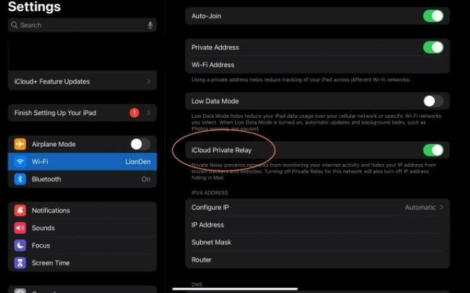 WLAN-Einstellungen Private Relay iPadOS.