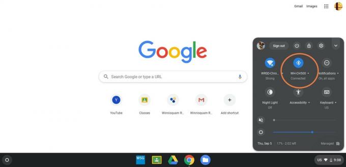 como conectar airpods a um menu de configurações rápidas do Chromebook, seção bluetooth