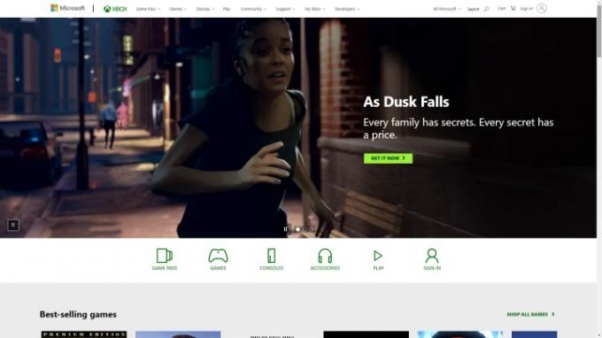 لقطة شاشة من لعبة As Dusk Falls موجودة في الصفحة الرئيسية لموقع xbox.com