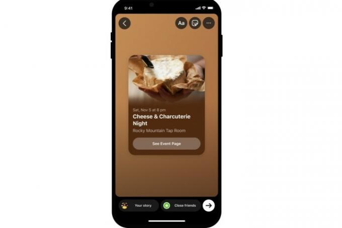 Facebook-események megosztása az Instagram Stories szolgáltatásban.