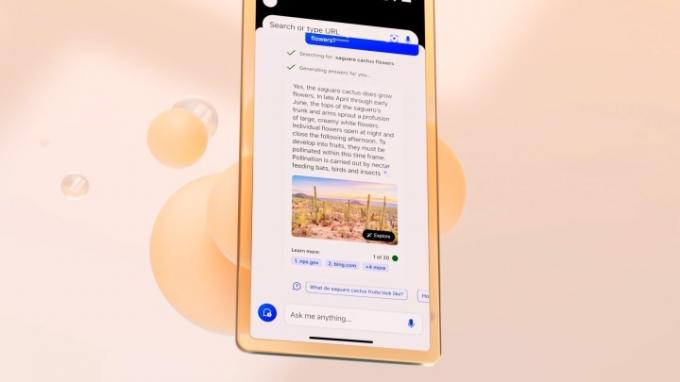 Bing Chat avautuu älypuhelimessa ja näyttää visuaalisia tuloksia.