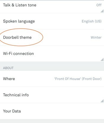 Η ρύθμιση Doorbell Theme στο Nest Doorbell.