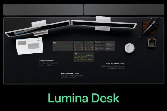 Lumina Desk ma wbudowany wyświetlacz i może uruchamiać aplikacje.