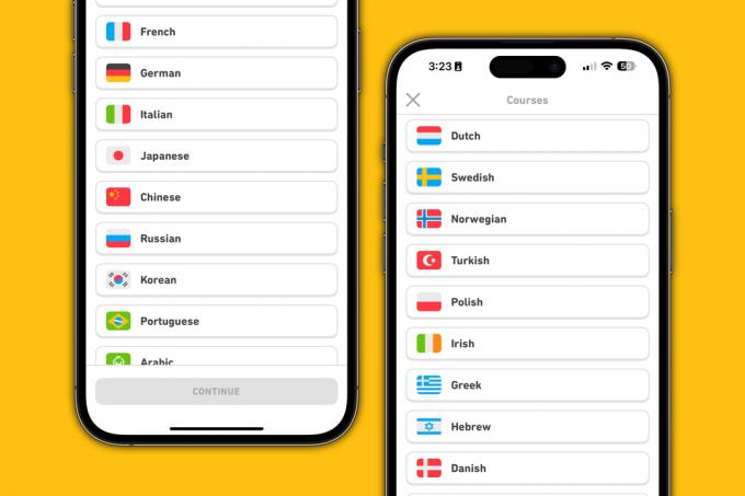 Kurse und Sprachen in der Duolingo-App.