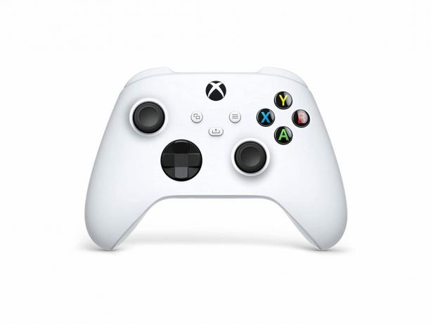 Controlador sem fio Xbox Core em imagem de produto branco de robô.