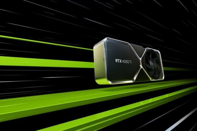 Nvidias RTX 4060 Ti grafikkort mot en svart och grön bakgrund.