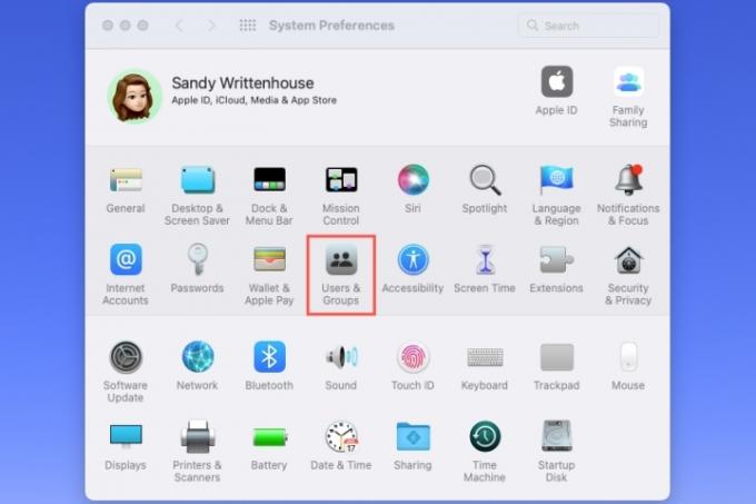 Mac'teki Sistem Tercihlerinde Kullanıcılar ve Gruplar.