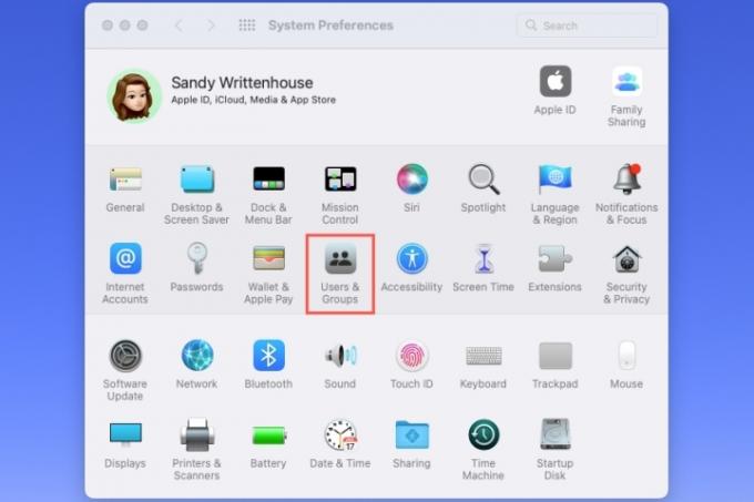 მომხმარებლები და ჯგუფები სისტემის პარამეტრებში Mac-ზე.