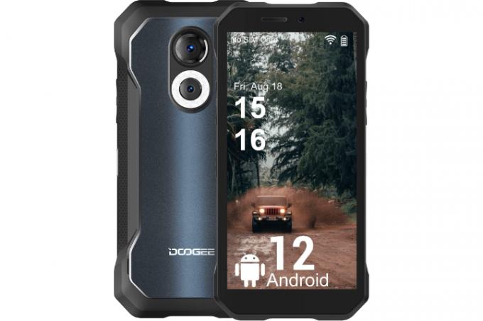 „Doogee S61 Rugged Phone“ vaizdas iš priekio ir galo.