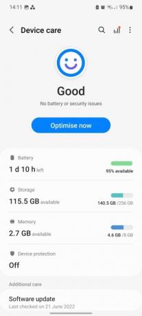 Samsung Device Care-skärmen.