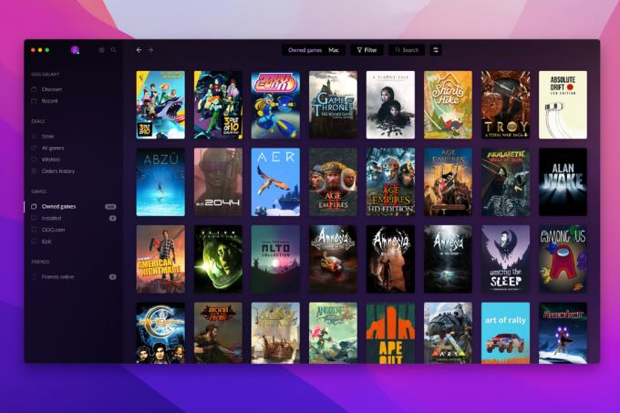De GOG Galaxy Mac-app met een bibliotheek met games.