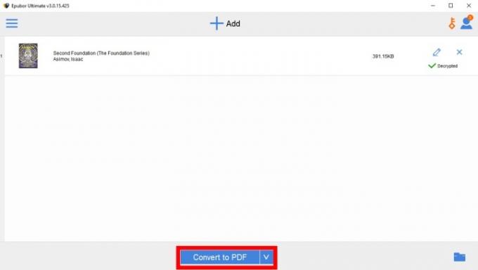 O botão Converter para PDF destacado no Epubor.