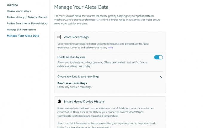 Alexa의 개인 정보 보호 설정.