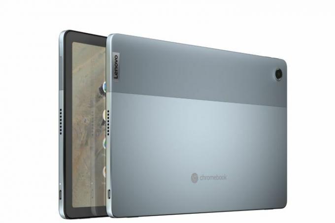 Framsidan och baksidan av Lenovo IdeaPad Duet 3 surfplatta.