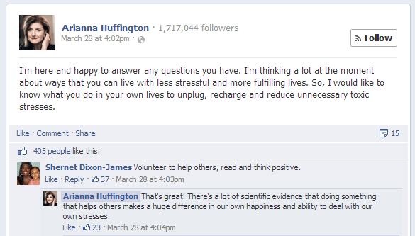 arianna huffington facebook Q&A