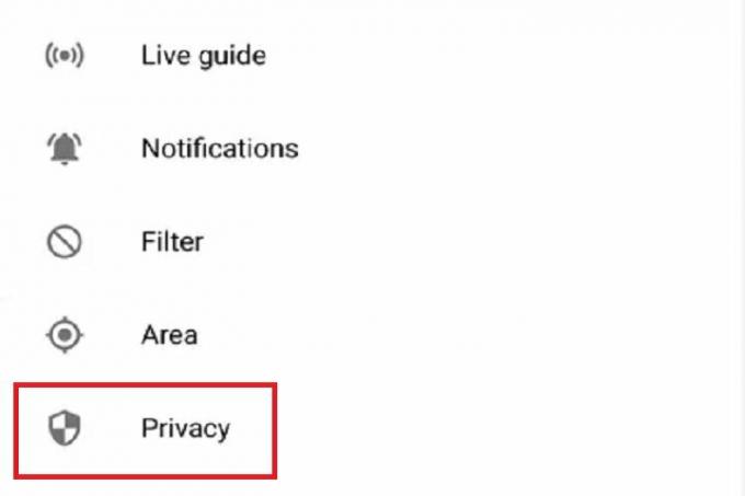 Configuração de privacidade no YouTube TV.