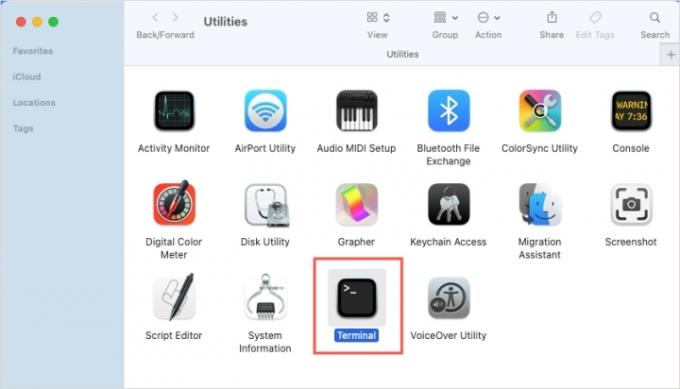 Terminal kaustas MacOS Utilities.