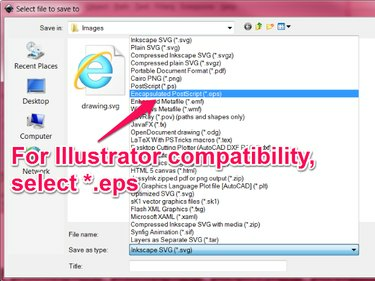 캡슐화된 포스트스크립트(*.eps) 옵션은 파일 유형 팝업 메뉴의 전반부에 있습니다.