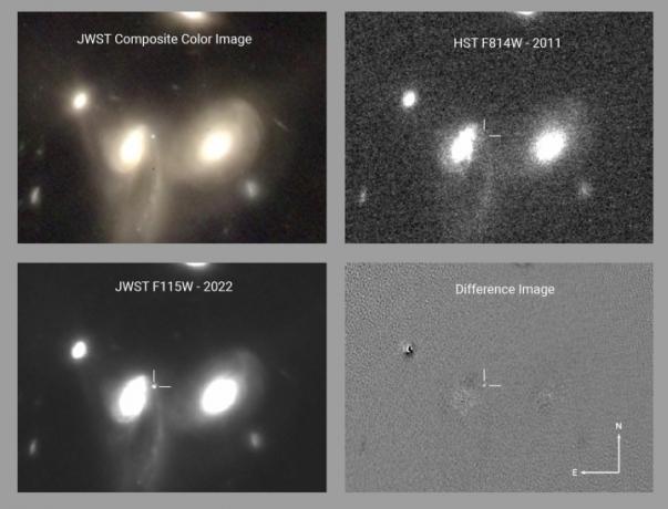 ジェームズ・ウェッブ宇宙望遠鏡によって発見された潜在的な超新星。