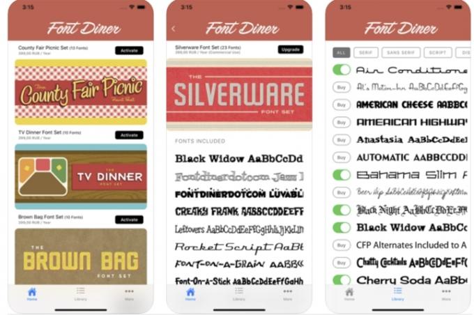 Font Diner iOS 13 -fonttisovellus.