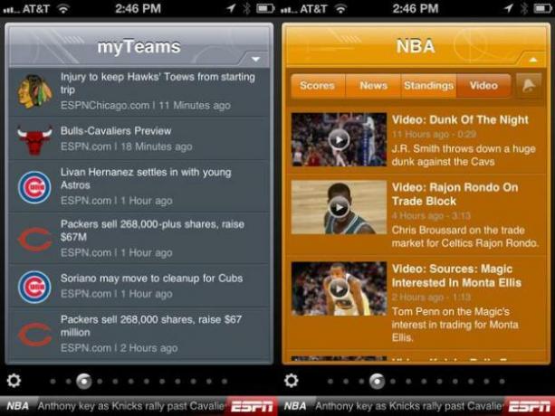 Captura de pantalla de ESPN ScoreCenter aplicación de fútbol nfl