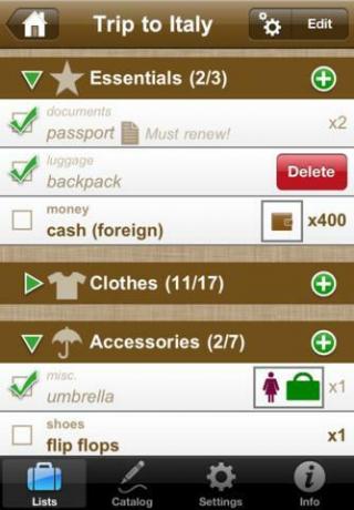 Екранна шапка на приложението Packing Pro за iOS