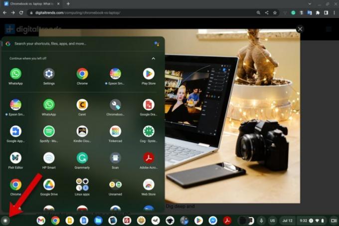 左下のボタンを選択して ChromeOS ランチャーを開きます。