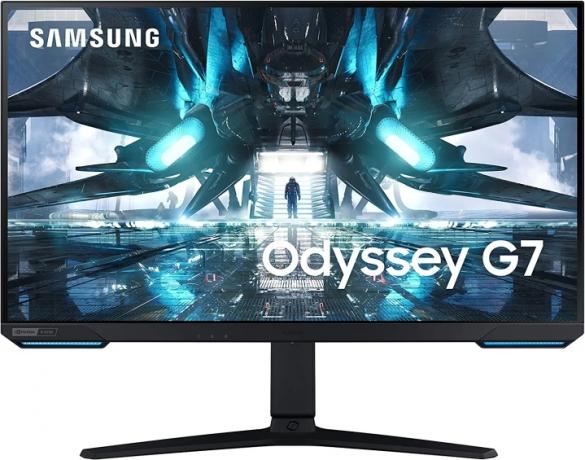 Das Samsung Odyssey G70A vor weißem Hintergrund.