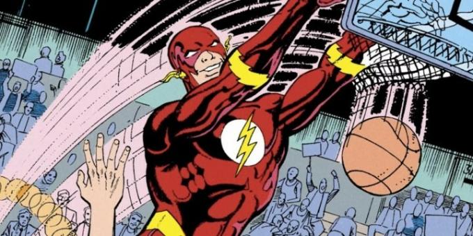 Flash pelaa koripalloa DC-sarjakuvassa.