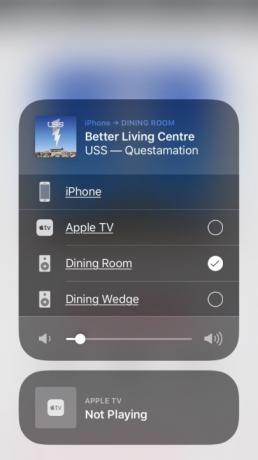 Екранна снимка на контролната страница на AirPlay на Apple.