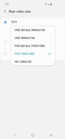 Configuración de vídeo de la cámara Samsung Galaxy S10