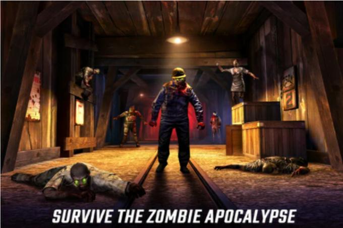 Kuvakaappaus Dead Trigger 2:sta, jossa näkyy zombeja kaivoksessa.