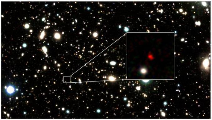 Powiększony obraz galaktyki HD1.
