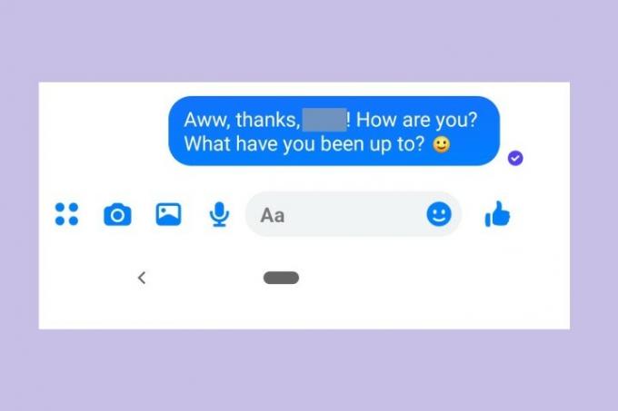 Messenger mobil uygulamasındaki bir mesajın üzerindeki onay işareti simgesi.