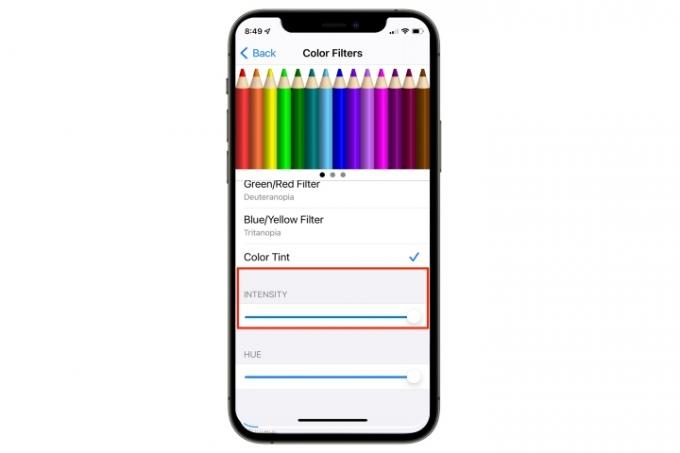 Ρυθμιστικό έντασης φίλτρου χρώματος iPhone.