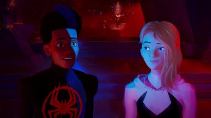 Miles Morales e Gwen Stacy em Spider-Man: Across the Spider-Verse.